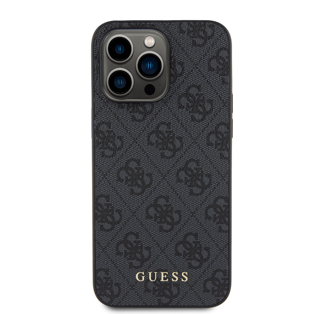 Étui pour Apple iPhone 15 Pro Max, Guess, logo métallique doré 4G, Gris