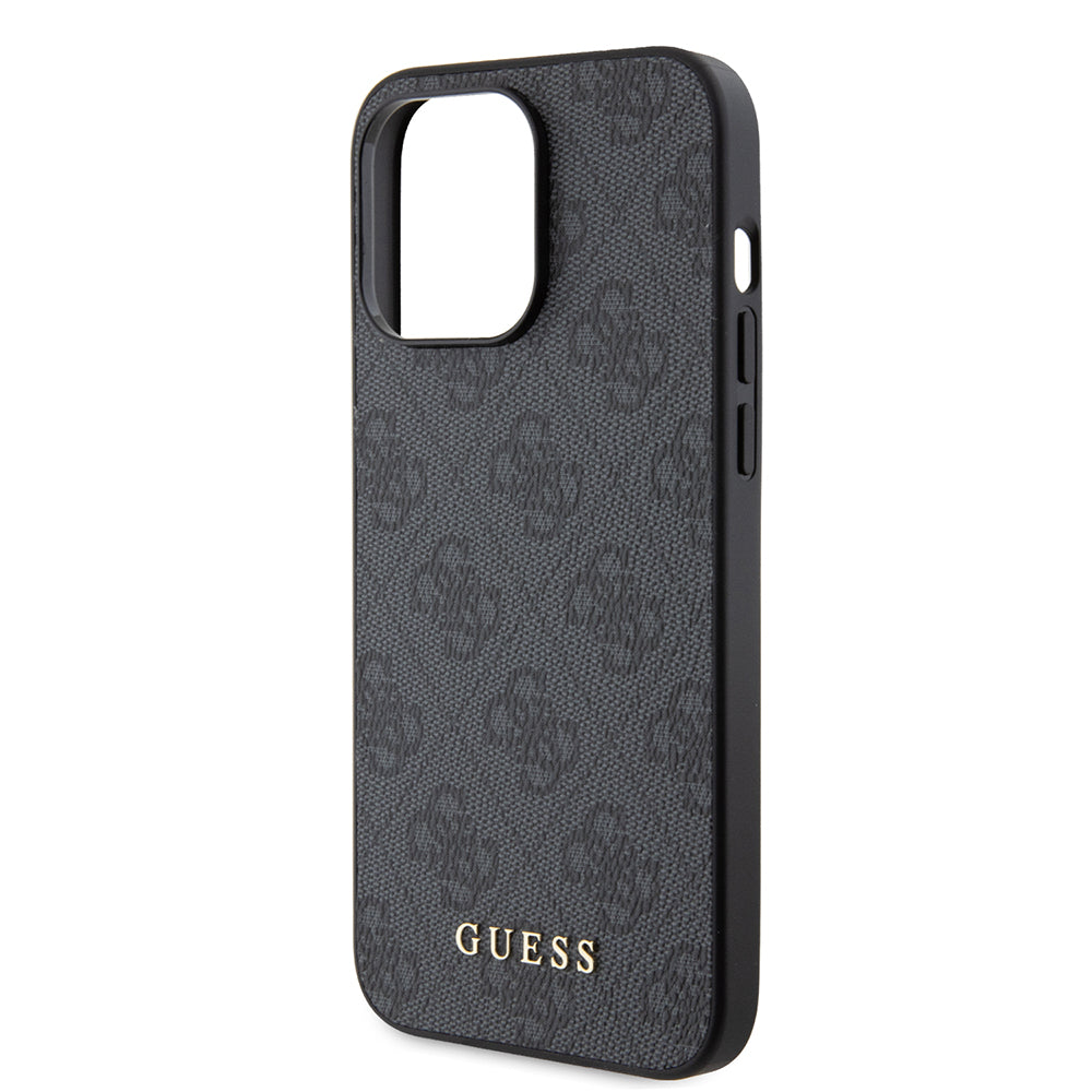 Étui pour Apple iPhone 15 Pro Max, Guess, logo métallique doré 4G, Gris