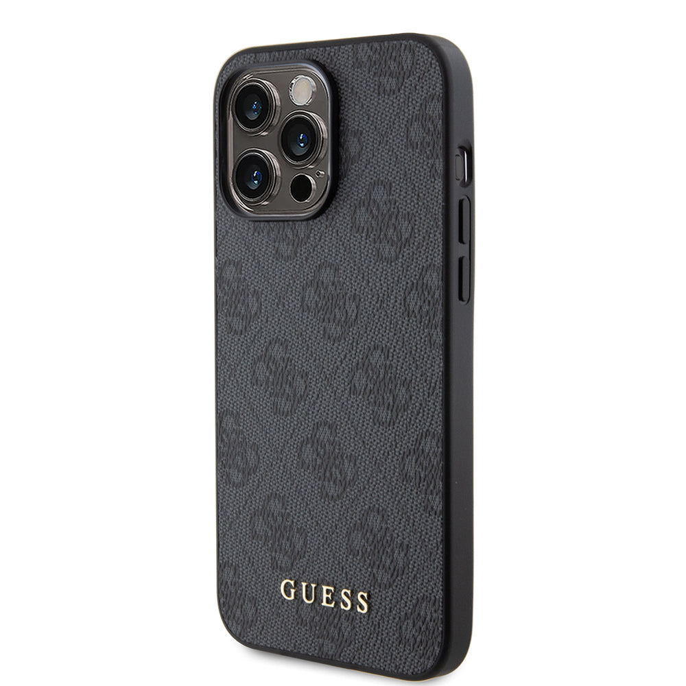 Étui pour Apple iPhone 15 Pro Max, Guess, logo métallique doré 4G, Gris
