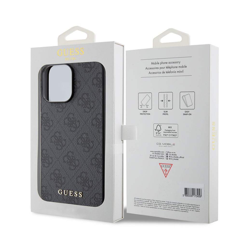Étui pour Apple iPhone 15 Pro Max, Guess, logo métallique doré 4G, Gris