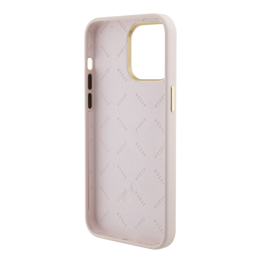 Étui pour Apple iPhone 15 Pro Max, Guess, Logo Métal Strass 4G, Rose