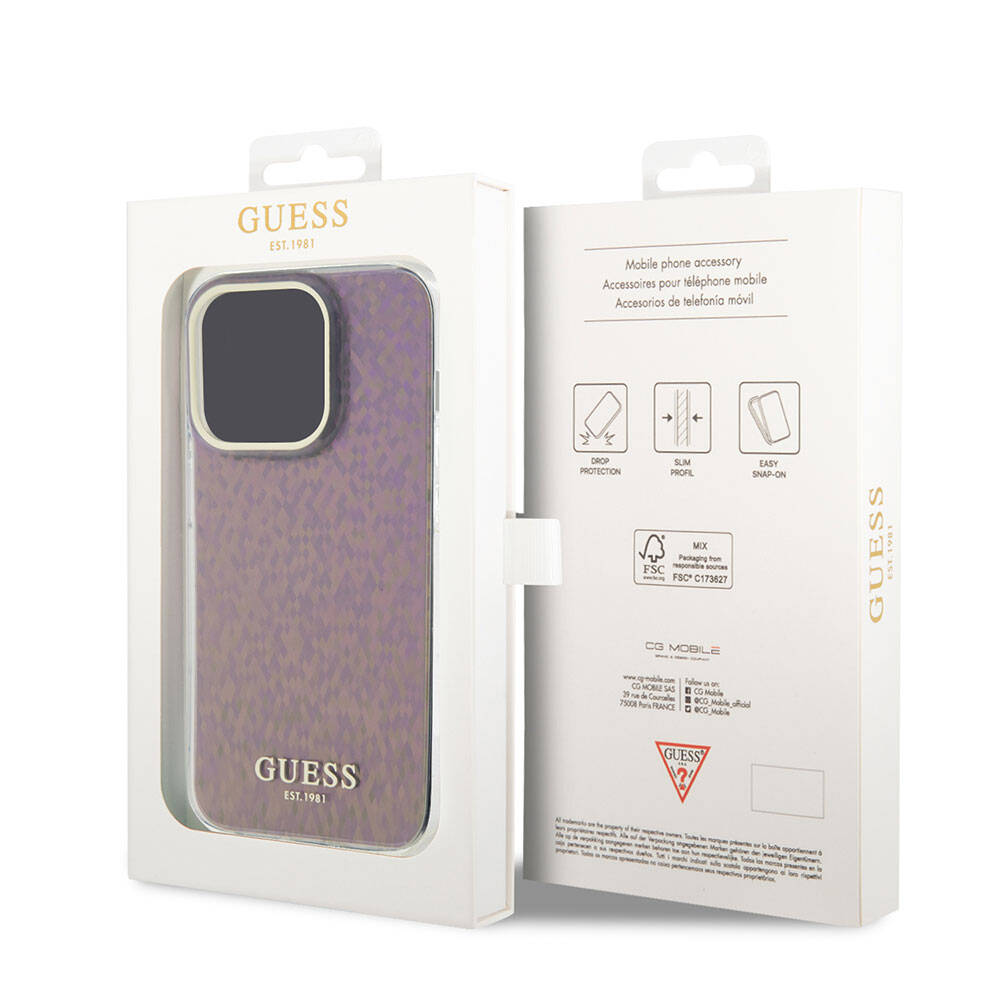 Housse pour Apple iPhone 15 Pro Max, Guess, IML Faceted Mirror Disco Iridescent, Rose