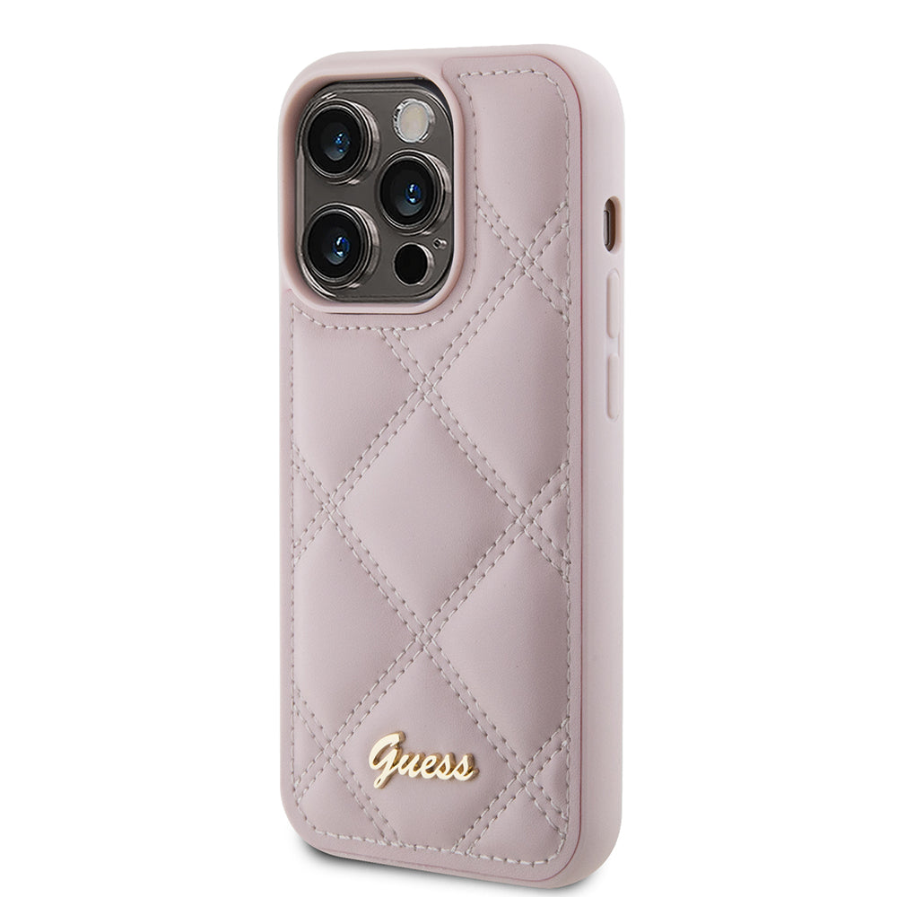 Étui pour Apple iPhone 15 Pro Max, Guess, Logo Métallique Matelassé, Rose
