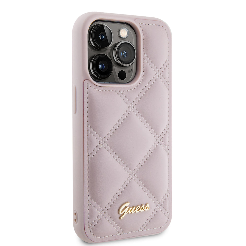 Étui pour Apple iPhone 15 Pro Max, Guess, Logo Métallique Matelassé, Rose