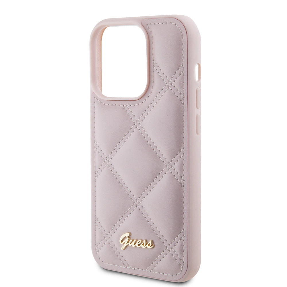 Étui pour Apple iPhone 15 Pro Max, Guess, Logo Métallique Matelassé, Rose