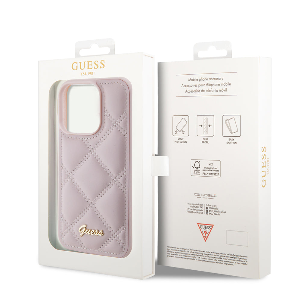 Étui pour Apple iPhone 15 Pro Max, Guess, Logo Métallique Matelassé, Rose