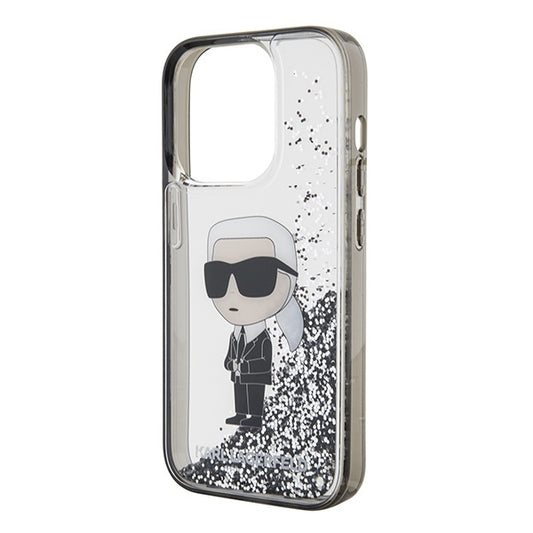 Étui pour Apple iPhone 15 Pro Max, Karl Lagerfeld, Liquid Glitter Ikonik Karl, Transparent