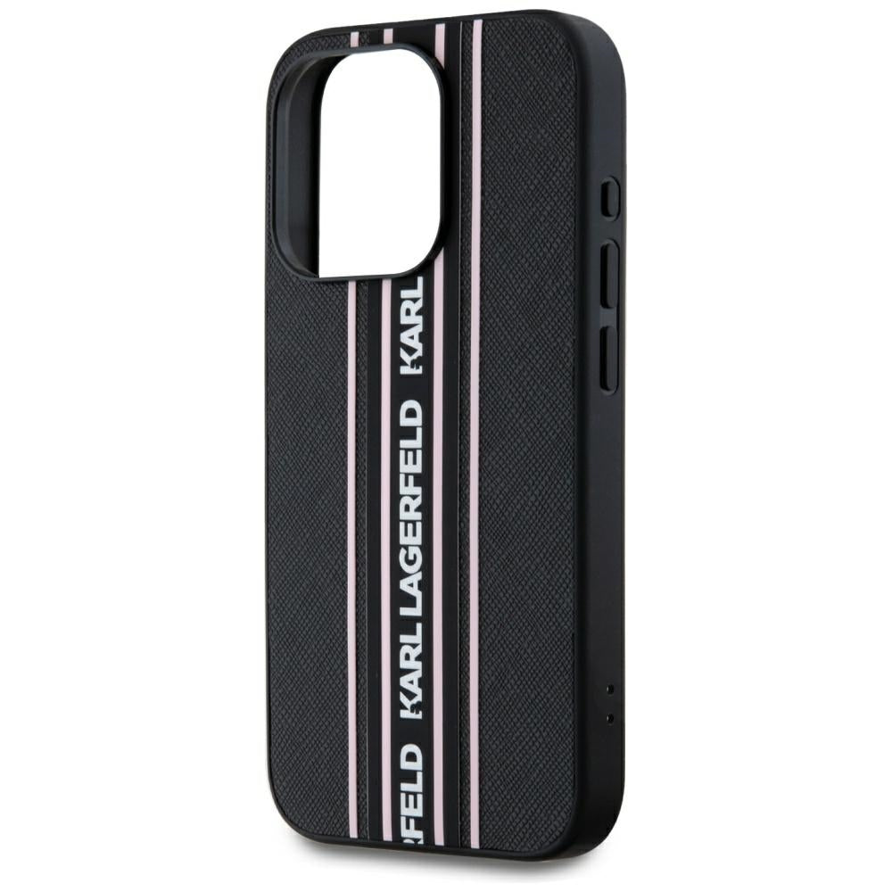 Étui pour Apple iPhone 15 Pro Max, Karl Lagerfeld, Saffiano Athleisure Stripes avec sangle, Rose