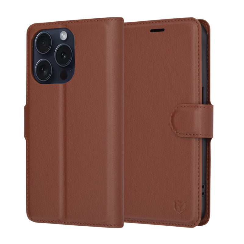 Coque pour Apple iPhone 15 Pro, Techsuit, Leather Folio, Marron