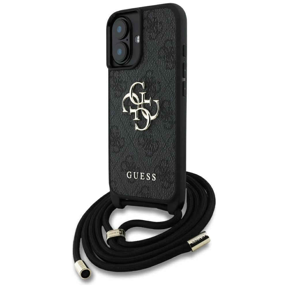Étui pour Apple iPhone 16, Guess, 4G CBDY Grand Logo avec Bandoulière, Noir