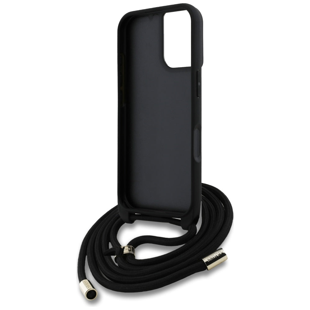 Étui pour Apple iPhone 16, Guess, 4G CBDY Grand Logo avec Bandoulière, Noir
