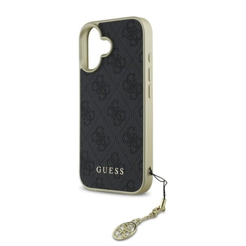Étui pour Apple iPhone 16, Guess, 4G Charm, Noir