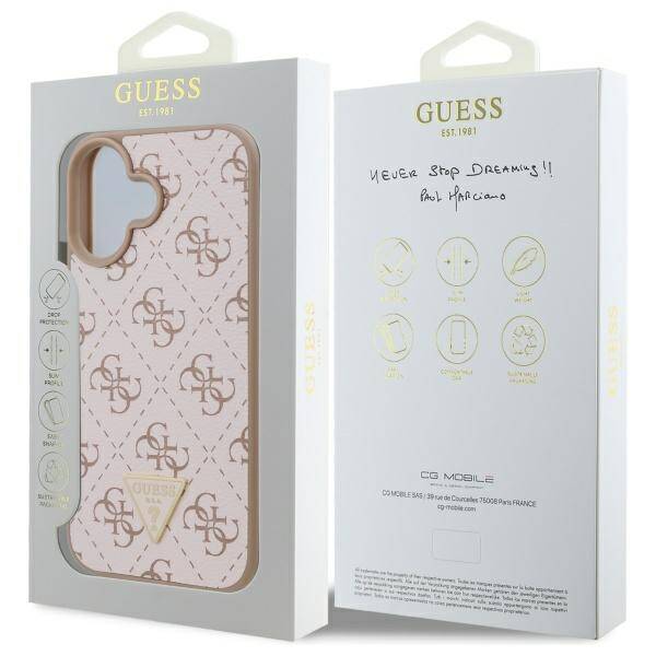 Étui pour Apple iPhone 16, Guess, logo Triangle 4G, Blanc