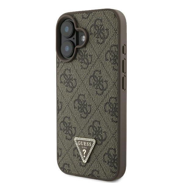 Étui pour Apple iPhone 16, Guess, 4G Triangle Strass, Marron