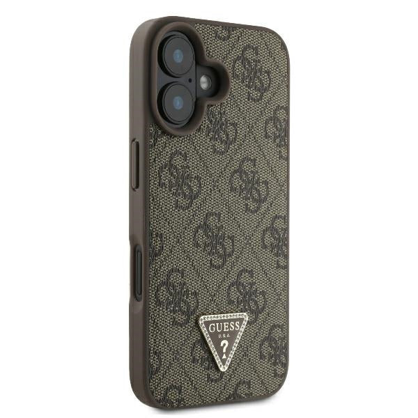 Étui pour Apple iPhone 16, Guess, 4G Triangle Strass, Marron