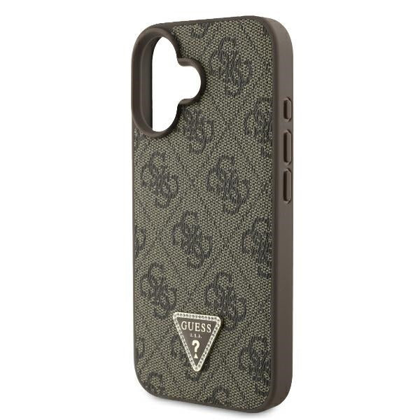 Étui pour Apple iPhone 16, Guess, 4G Triangle Strass, Marron