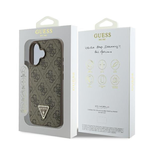 Étui pour Apple iPhone 16, Guess, 4G Triangle Strass, Marron