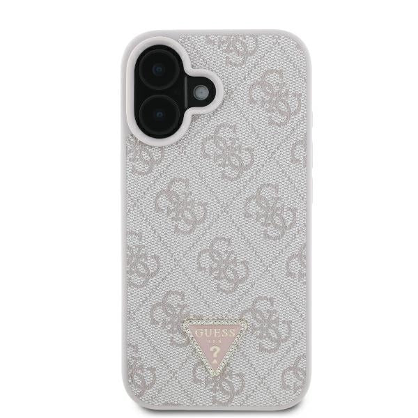 Étui pour Apple iPhone 16, Guess, Crossbody 4G Triangle Strass, Rose