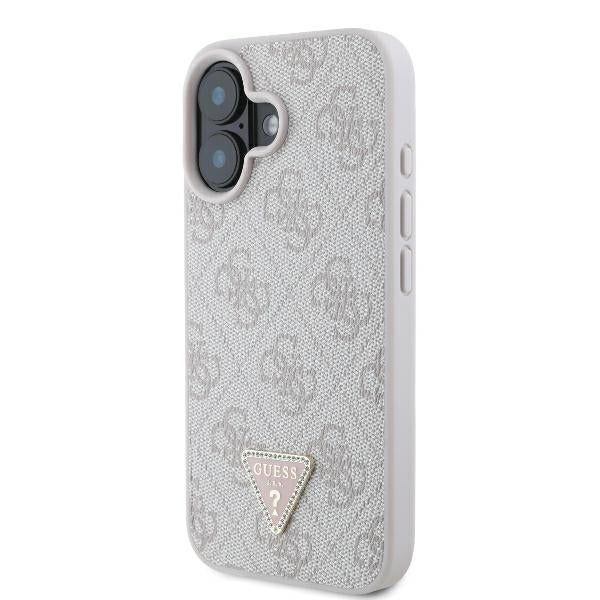 Étui pour Apple iPhone 16, Guess, Crossbody 4G Triangle Strass, Rose