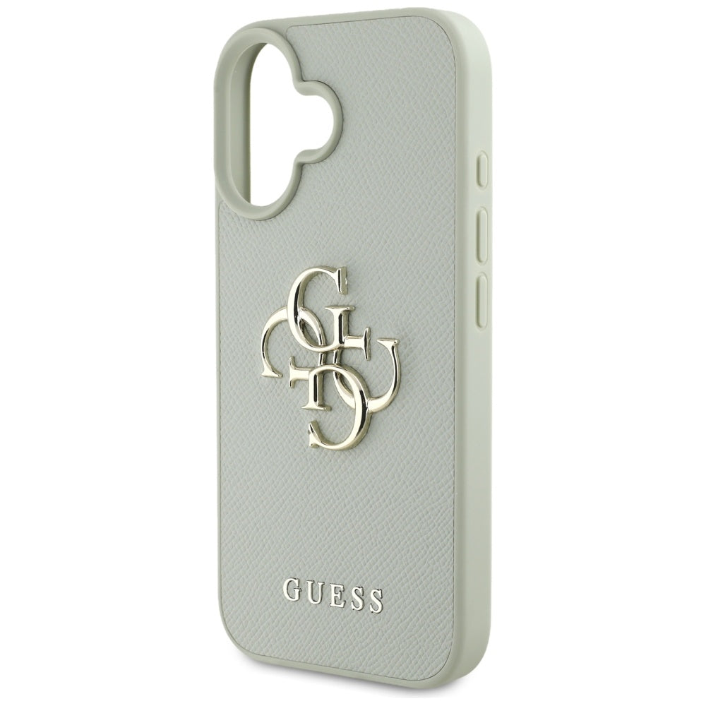 Étui pour Apple iPhone 16, Guess, Grained Big 4G Logo Small Classic Logo, Vert