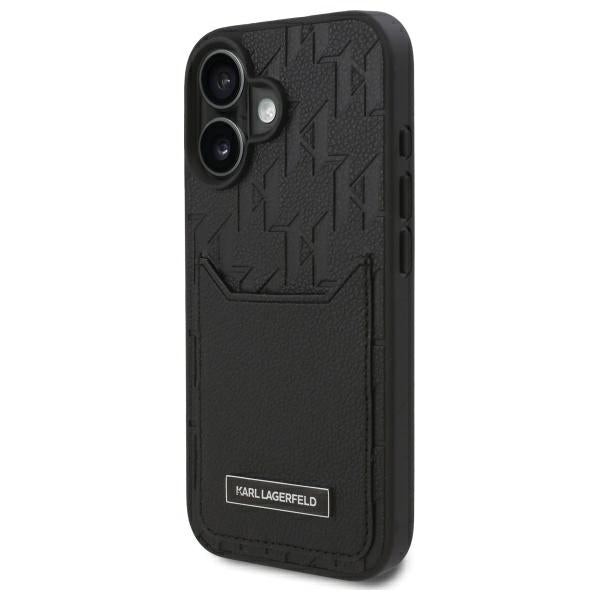 Étui pour Apple iPhone 16, Karl Lagerfeld, Monogramme avec emplacements pour cartes, Noir