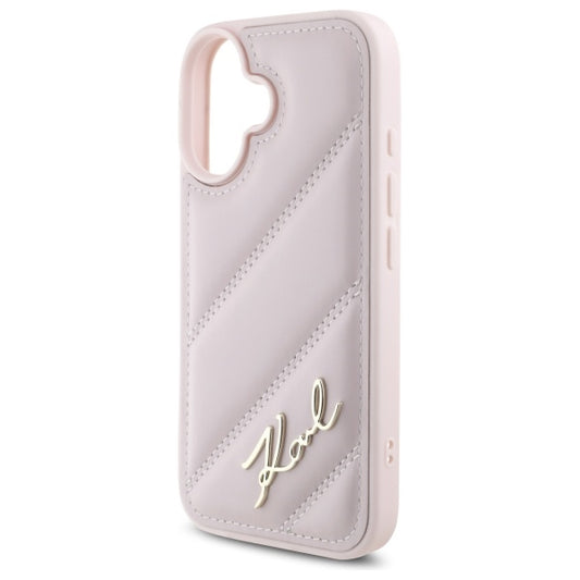 Étui pour Apple iPhone 16, Karl Lagerfeld, Diagonal Quilted Script, Rose