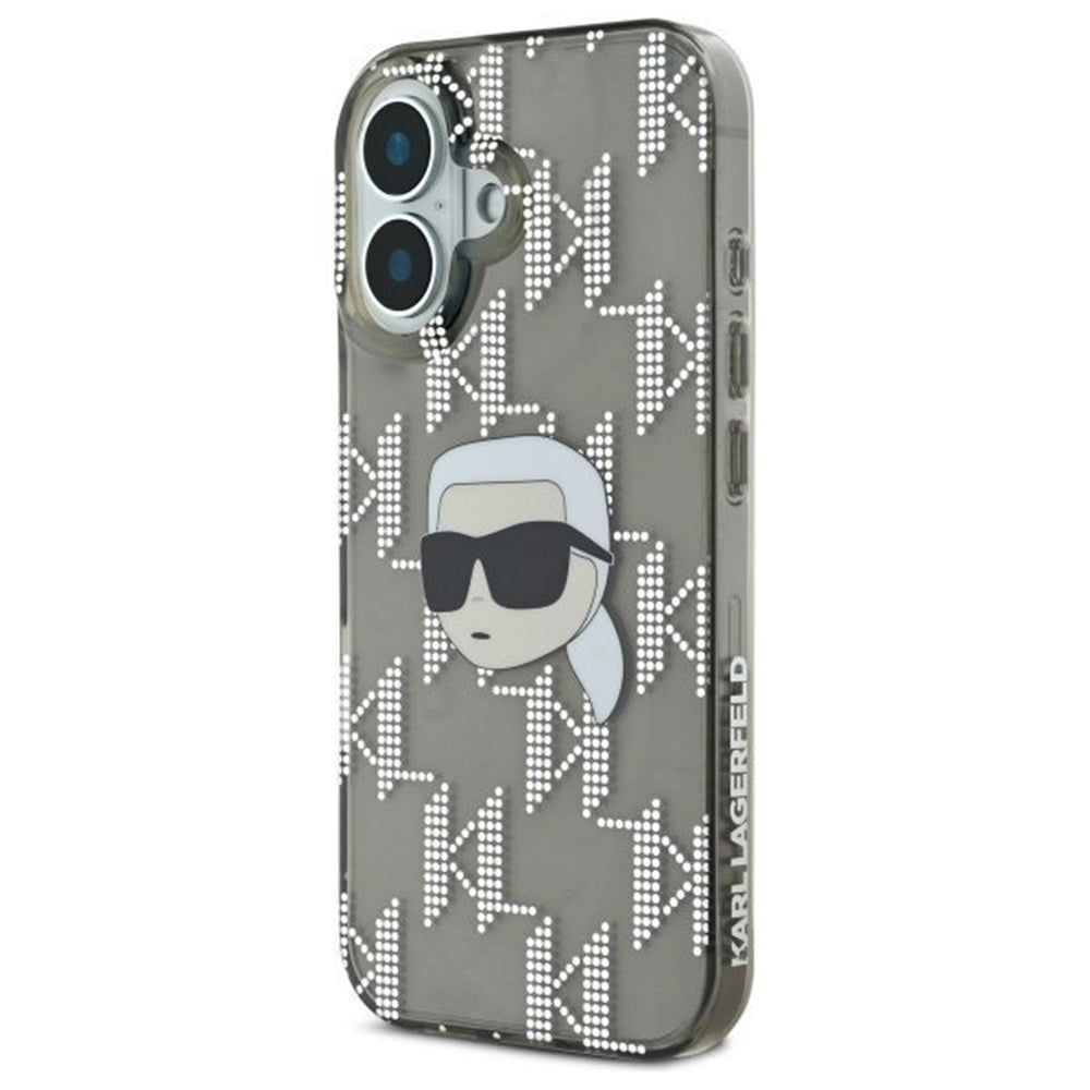 Étui pour Apple iPhone 16, Karl Lagerfeld, IML Luxury Electroplated Karl's Head, Noir