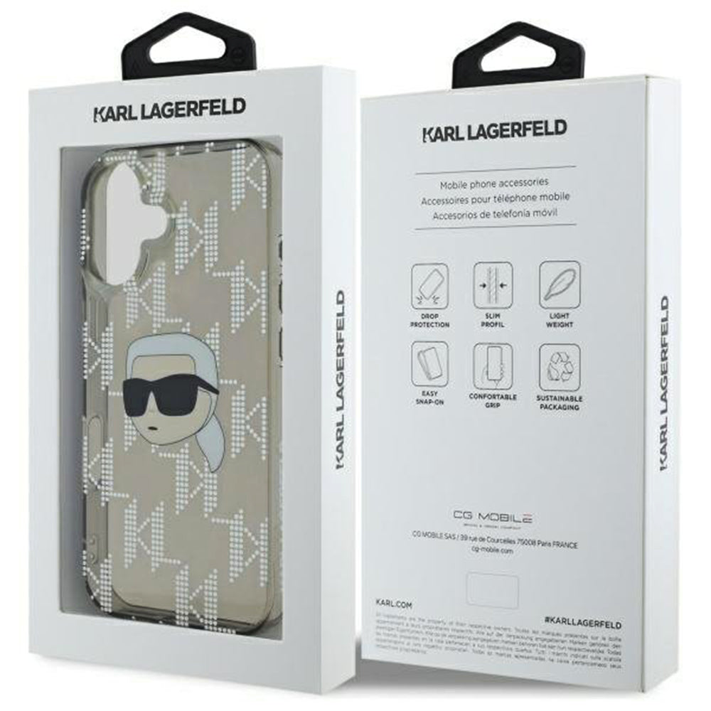 Étui pour Apple iPhone 16, Karl Lagerfeld, IML Luxury Electroplated Karl's Head, Noir