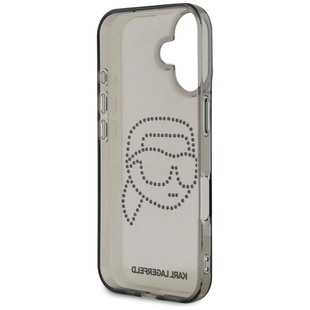 Étui pour Apple iPhone 16, Karl Lagerfeld, IML Rhinestones Karl's Head, Noir