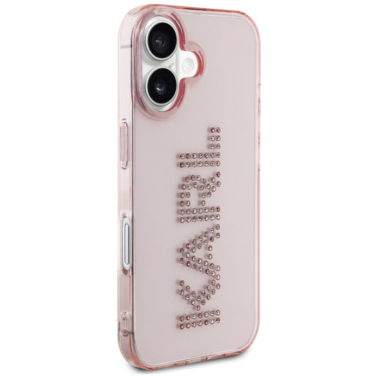 Étui pour Apple iPhone 16, Karl Lagerfeld, Logo Rose en Strass IML, Rose
