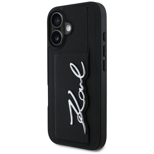 Étui pour Apple iPhone 16, Karl Lagerfeld, Metal Signature, Noir