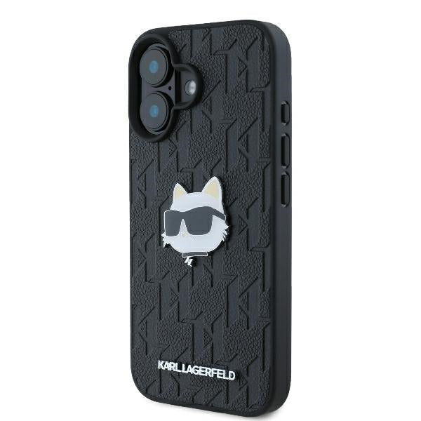 Étui pour Apple iPhone 16, Karl Lagerfeld, Monogramme Tête de Choupette, Noir