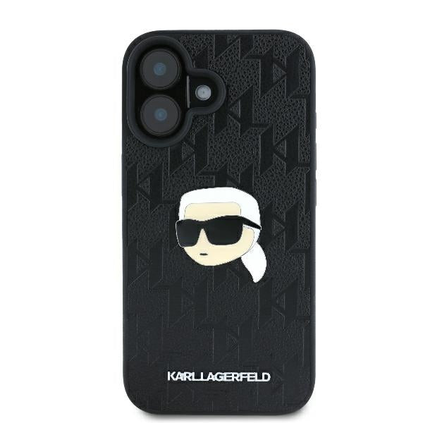 Étui pour Apple iPhone 16, Karl Lagerfeld, Monogramme Tête de Karl, Noir