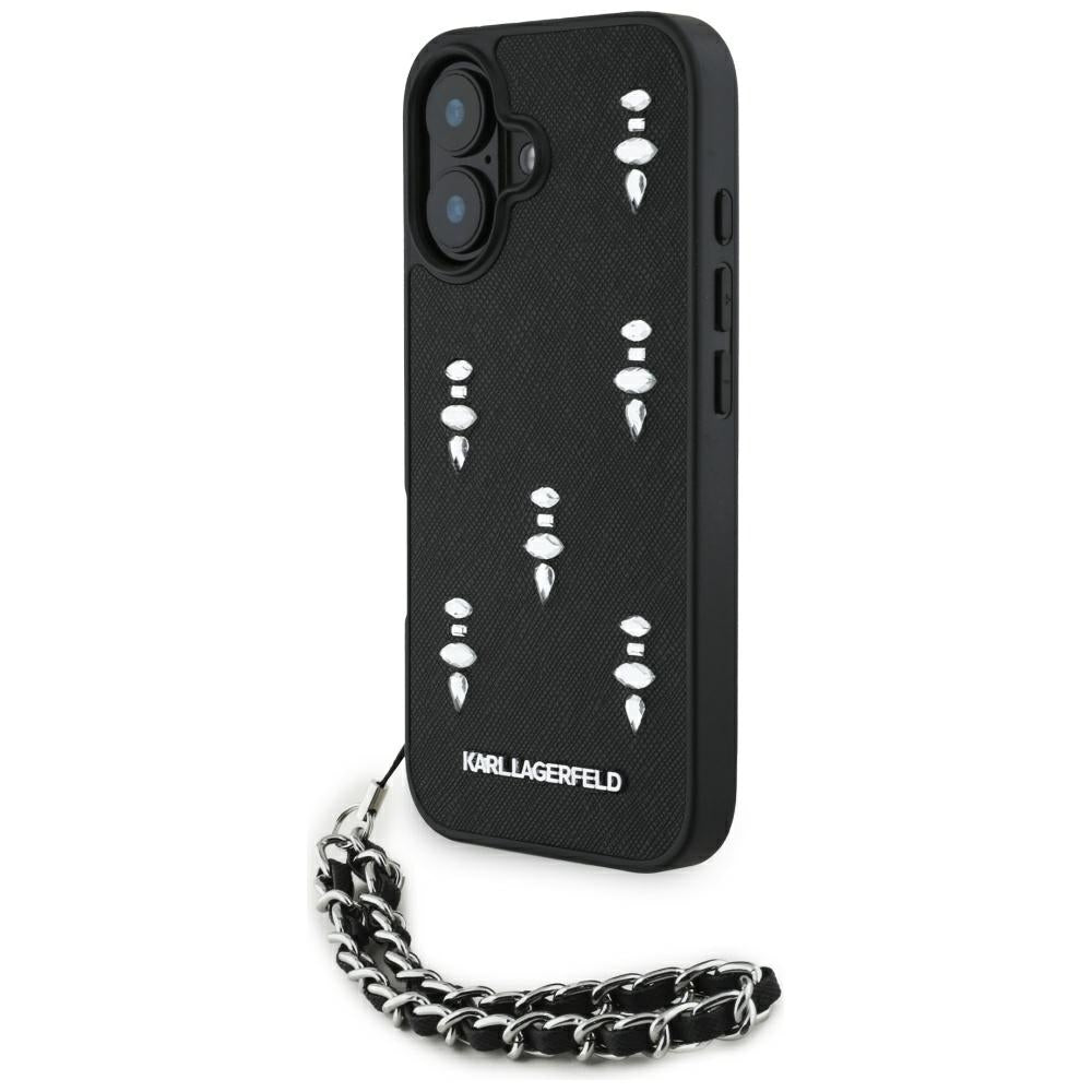 Étui pour Apple iPhone 16, Karl Lagerfeld, Saffiano Crystals & Charm, Noir