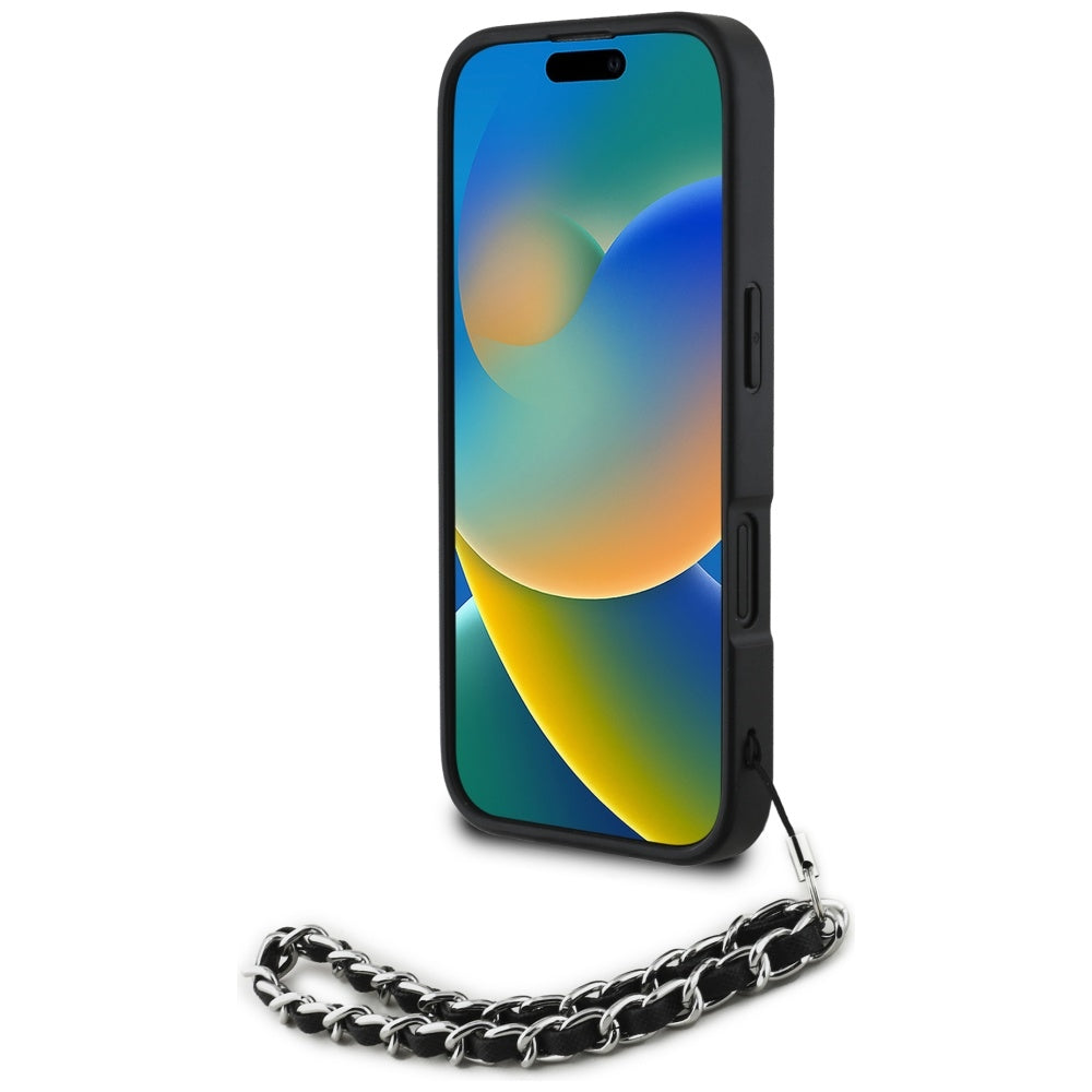 Étui pour Apple iPhone 16, Karl Lagerfeld, Saffiano Crystals & Charm, Noir