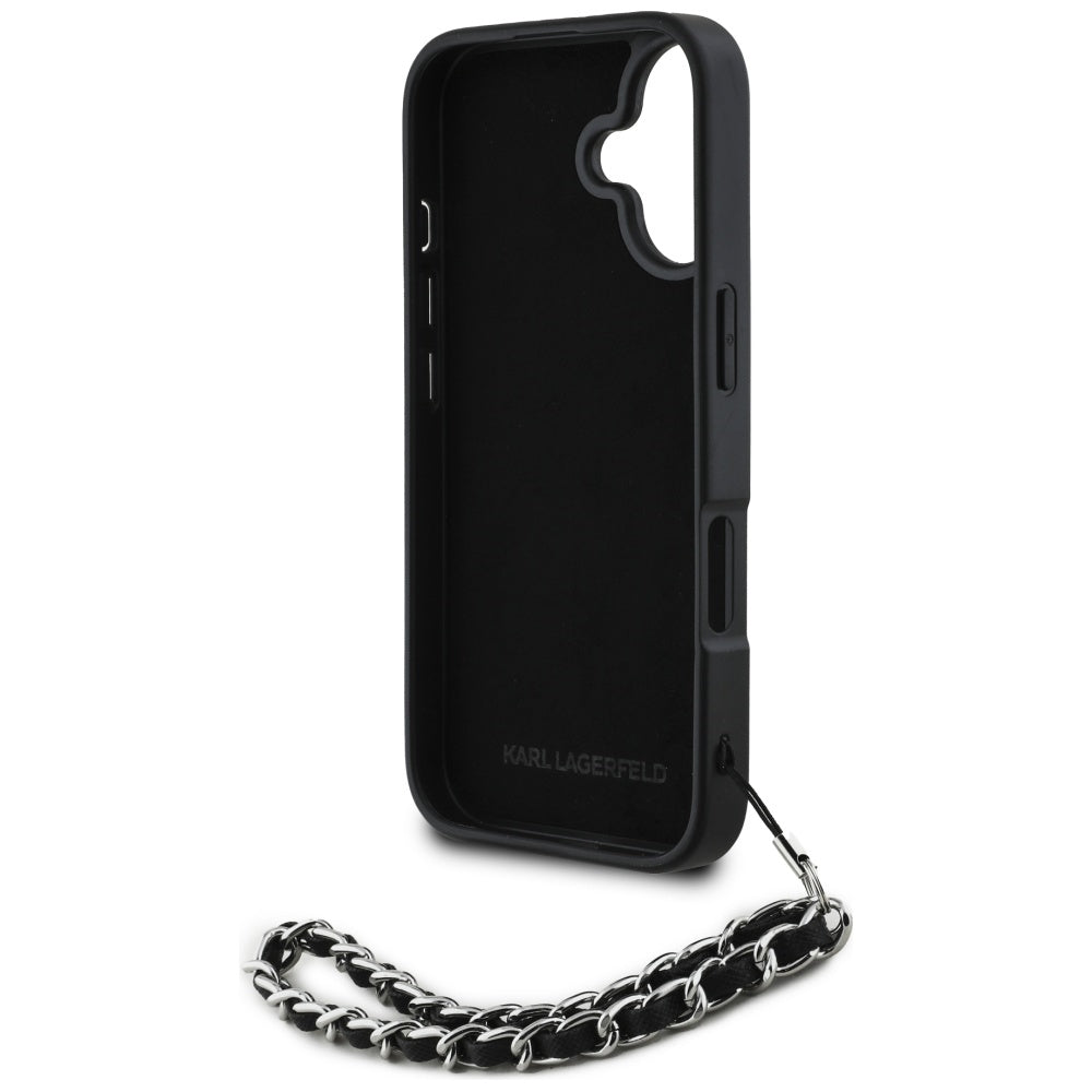 Étui pour Apple iPhone 16, Karl Lagerfeld, Saffiano Crystals & Charm, Noir