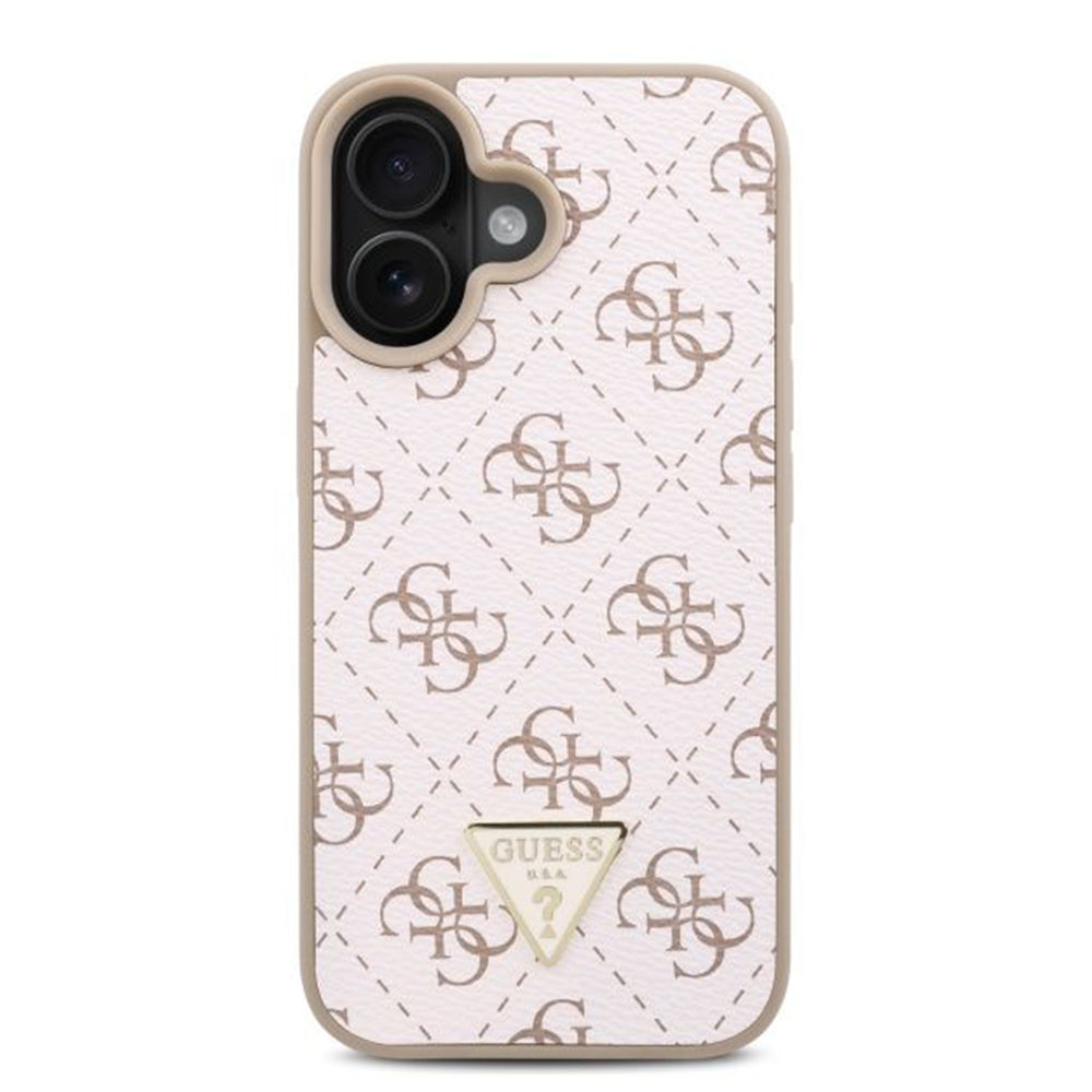 Étui pour Apple iPhone 16 Plus, Guess, logo Triangle 4G, Blanc.