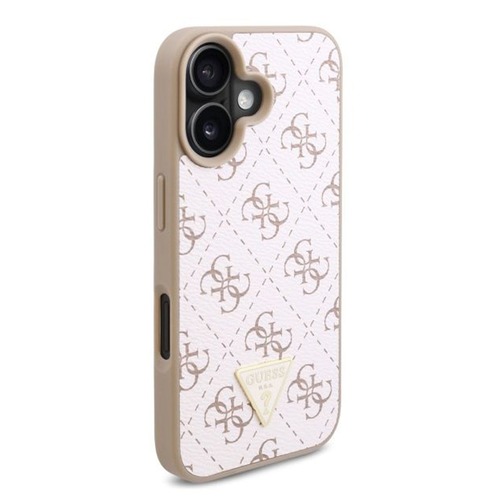 Étui pour Apple iPhone 16 Plus, Guess, logo Triangle 4G, Blanc.