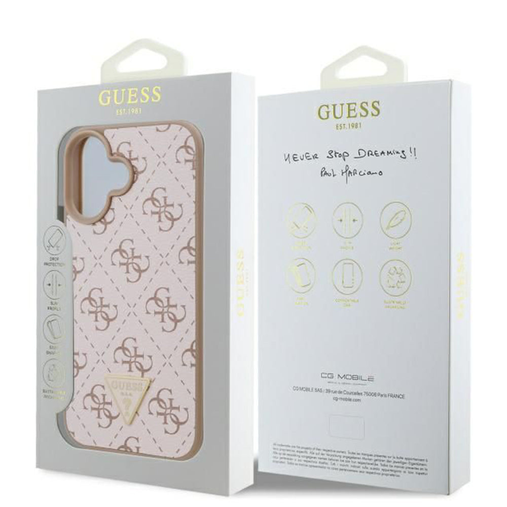Étui pour Apple iPhone 16 Plus, Guess, logo Triangle 4G, Blanc.