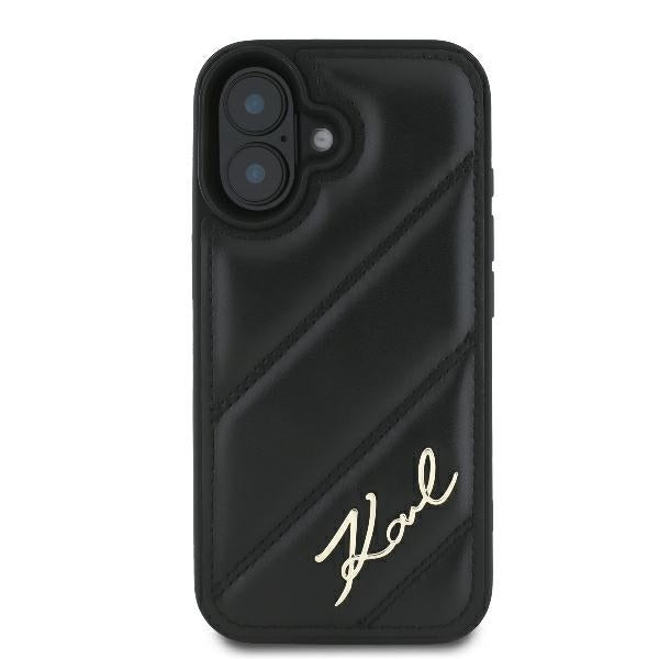 Étui pour Apple iPhone 16 Plus, Karl Lagerfeld, Diagonal Quilted Script, Noir