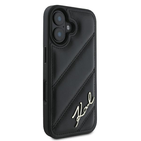 Étui pour Apple iPhone 16 Plus, Karl Lagerfeld, Diagonal Quilted Script, Noir