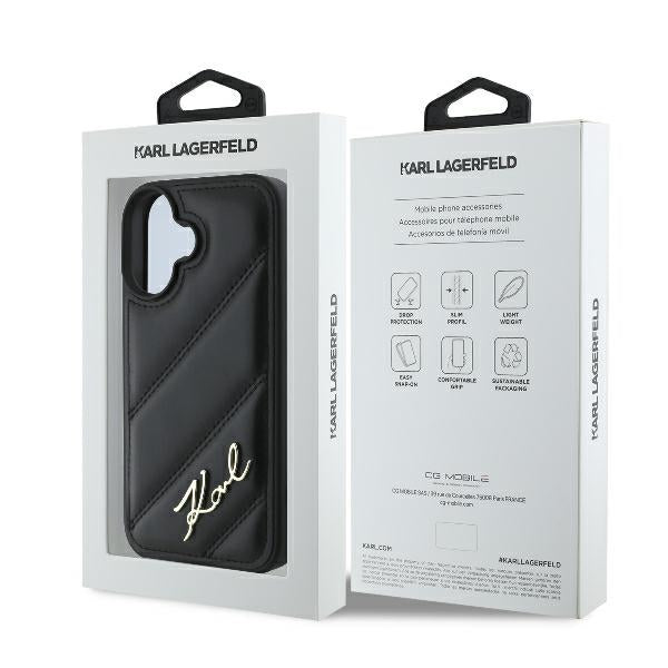 Étui pour Apple iPhone 16 Plus, Karl Lagerfeld, Diagonal Quilted Script, Noir