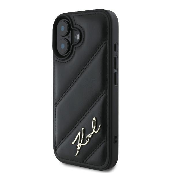 Étui pour Apple iPhone 16 Plus, Karl Lagerfeld, Diagonal Quilted Script, Noir