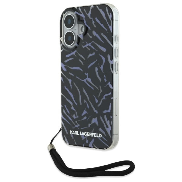 Étui pour Apple iPhone 16 Plus, Karl Lagerfeld, Zebra with Cord Strap, Violet