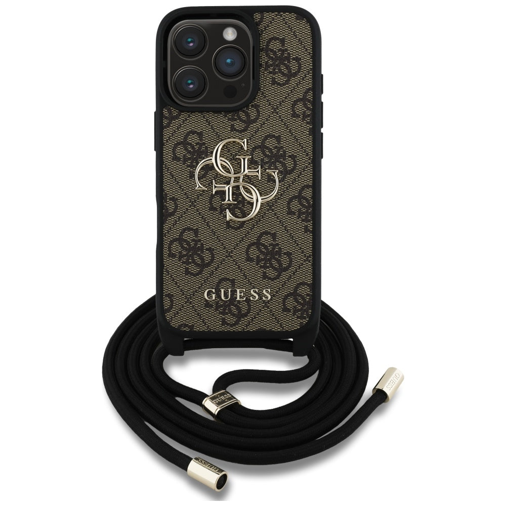 Étui pour Apple iPhone 16 Pro, Guess, 4G CBDY Grand Logo avec Bandoulière, Marron