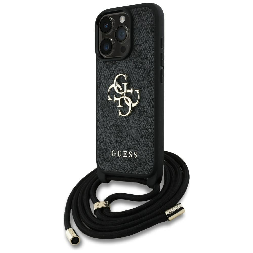 Étui pour Apple iPhone 16 Pro, Guess, 4G CBDY Grand Logo avec Bandoulière, Noir