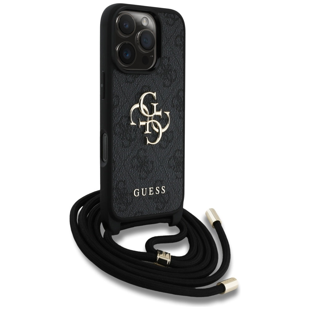 Étui pour Apple iPhone 16 Pro, Guess, 4G CBDY Grand Logo avec Bandoulière, Noir