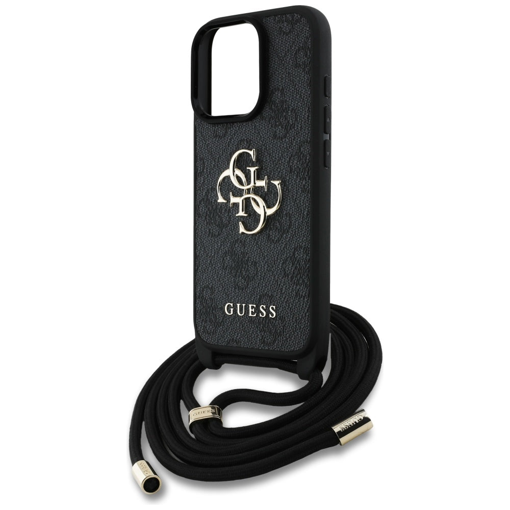 Étui pour Apple iPhone 16 Pro, Guess, 4G CBDY Grand Logo avec Bandoulière, Noir