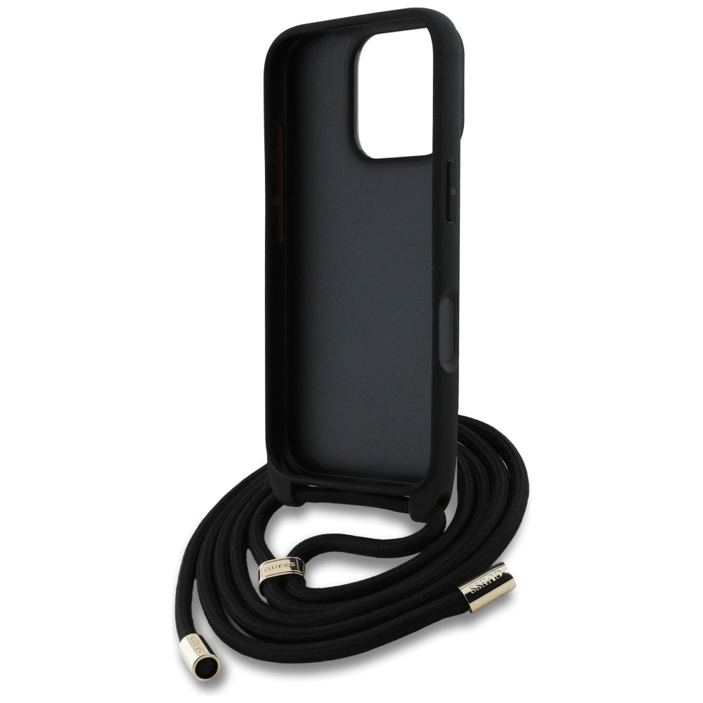 Étui pour Apple iPhone 16 Pro, Guess, 4G CBDY Grand Logo avec Bandoulière, Noir