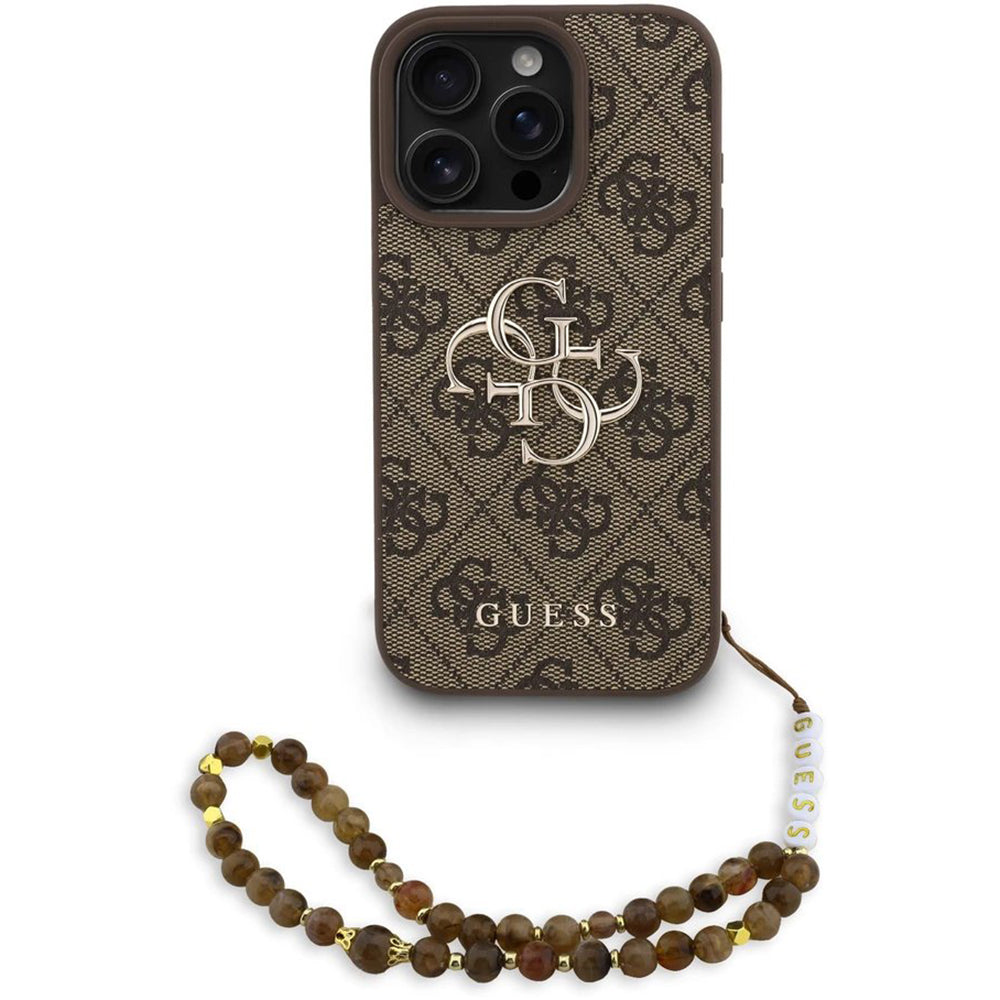 Étui pour Apple iPhone 16 Pro, Guess, 4G Classic Logo avec sangle, Marron